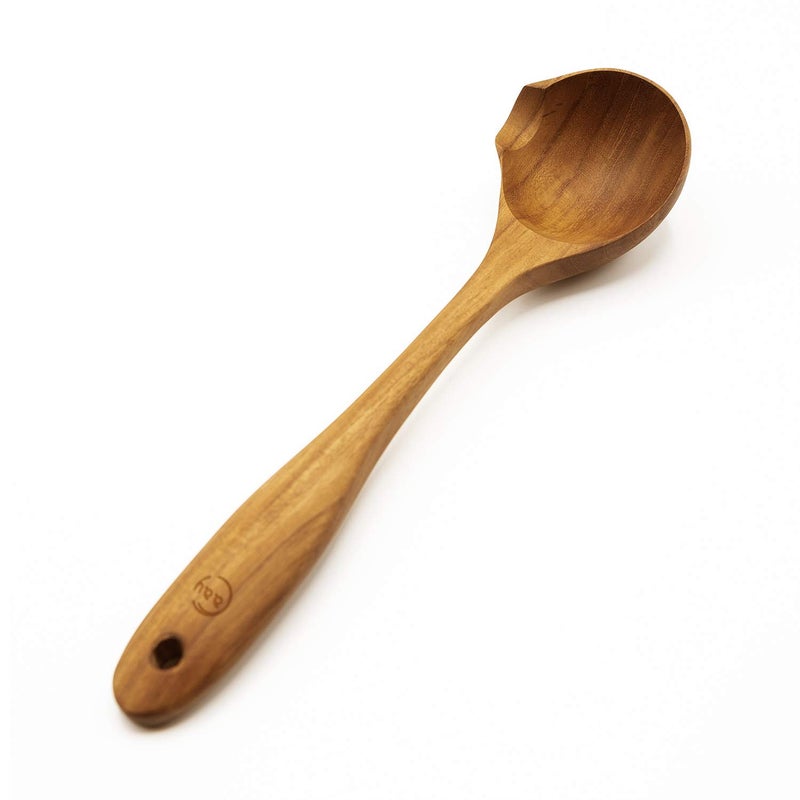 FAAY Duck's Tail Ladle - Eco Friendly Teak Wood Kitchen Tool, Hand Carved Unique Grain Server Gravy Ladle - Image 1
